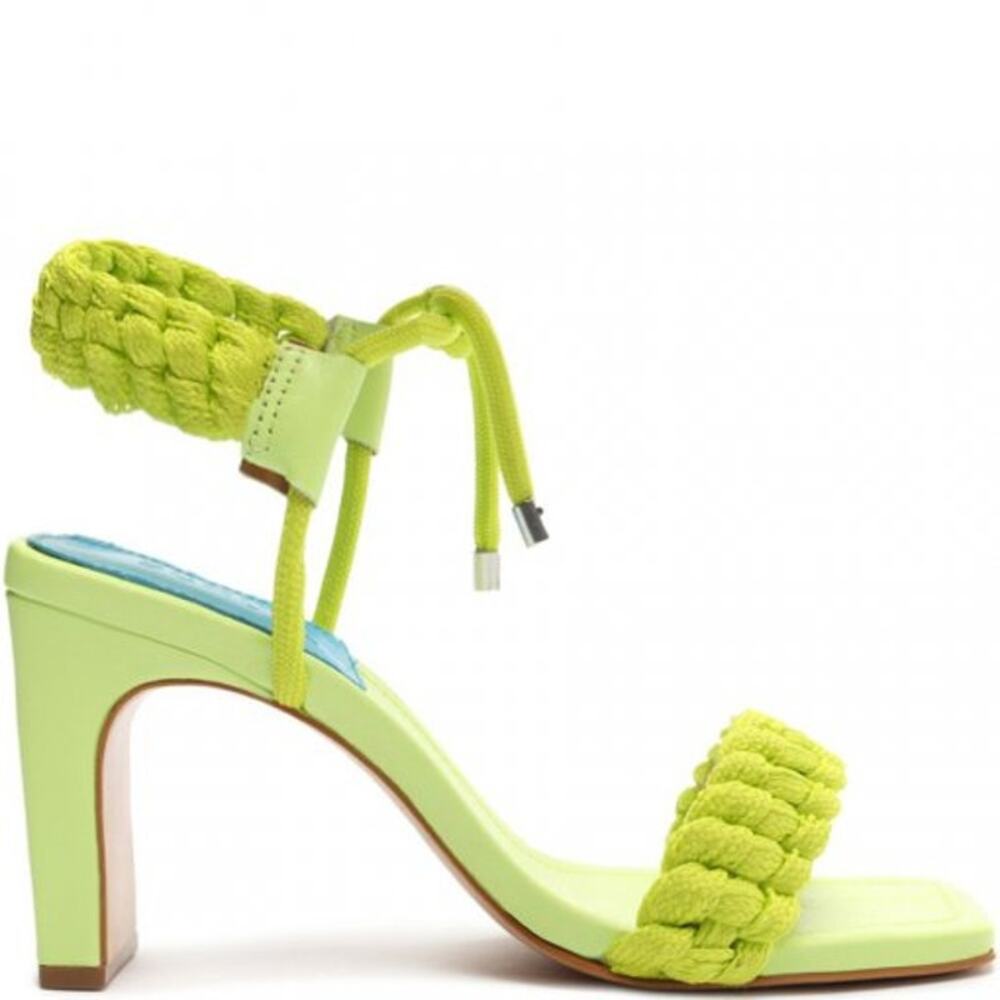 Schutz Leather Braided Mid-Heel Sandals Blair Sandalia Salto Green Size 8.5 NIB